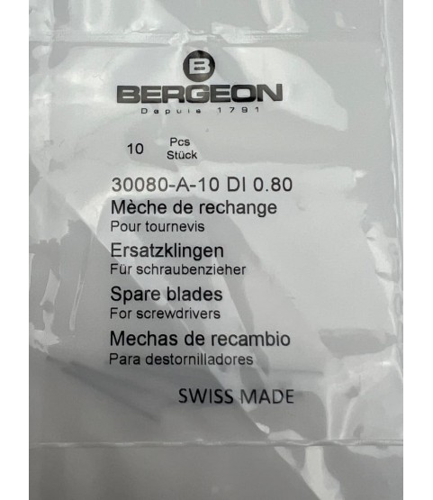 Bergeon 30080-A-10 DI 0.80 mm Steel Screwdriver Blades - 10 Pack Bergeon 30080-A-10 DI 0.80 mm Steel Screwdriver Blades - 10 Pack