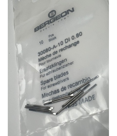 Bergeon 30080-A-10 DI 0.80 mm Steel Screwdriver Blades - 10 Pack