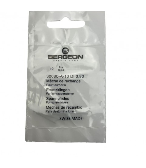 Bergeon 30080-A-10 DI 0.80 mm Steel Screwdriver Blades - 10 Pack Bergeon 30080-A-10 DI 0.80 mm Steel Screwdriver Blades - 10 Pack