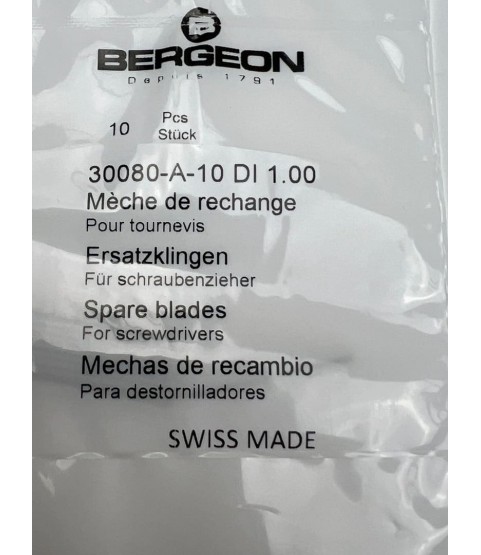 Bergeon 30080-A-10 DI 1.00 Steel Screwdriver Blades - Pack of 10
