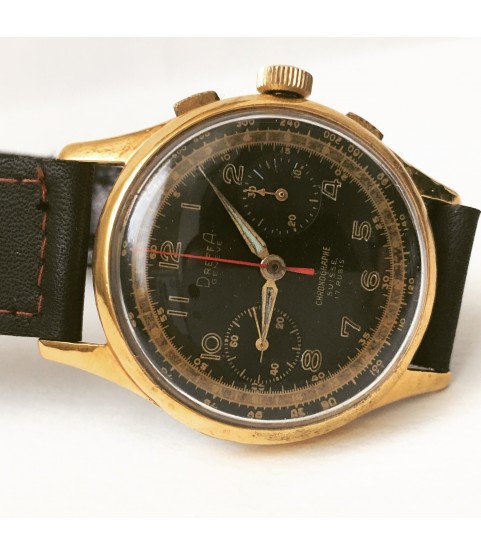 Vintage Dreffa Geneve Chronograph Men's Watch Black Dial Landeron 51