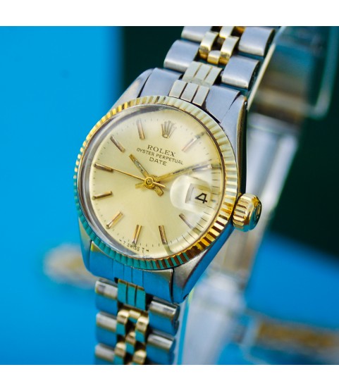 Vintage Rolex Oyster Perpetual Date Automatic Watch Gold and Steel 6517