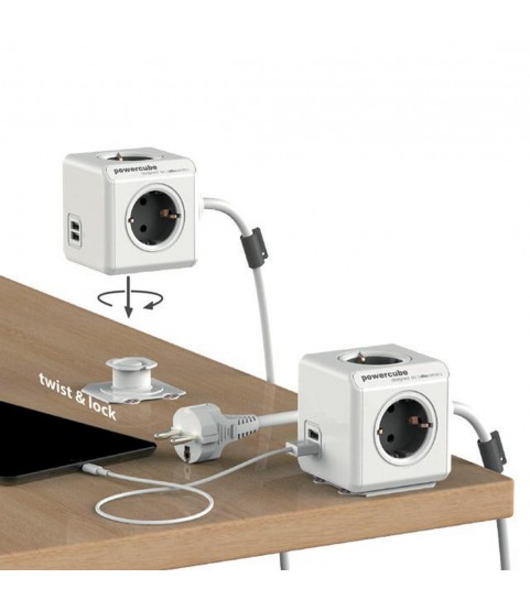 PowerCube Extended 1.50 m USB 2 Ports multiconductor plug with 6 connections 220-240 V