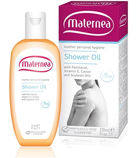 Maternea Mother Skin Care Bath Shower Oil with Panthenol, Vitamin E, Castor & Soy Oils 210ml SLES & SLS Free