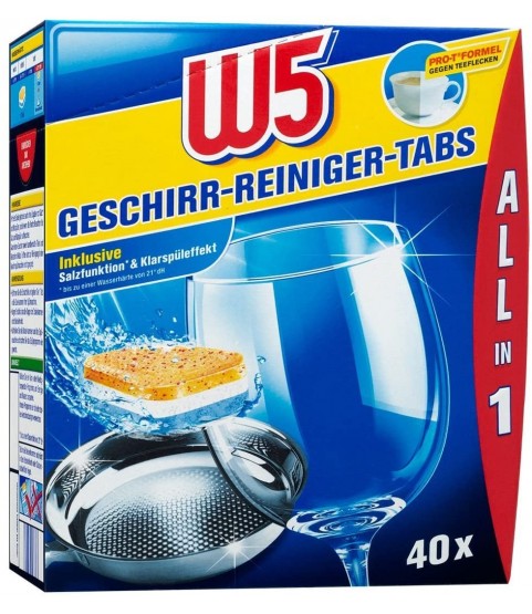 W5 Dishwasher Tablets, All-in-One, Pack of 40