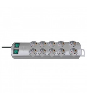 Brennenstuhl Primera-Line, 10 Way Power Strip with 2 Switches for 5 Sockets and 2 m Cable Silver