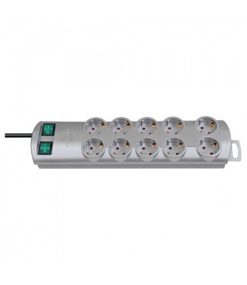 Brennenstuhl Primera-Line, 10 Way Power Strip with 2 Switches for 5 Sockets and 2 m Cable Silver