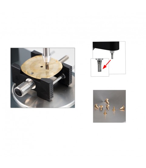 Dial milling device tool replacing the dial feet on a dial watchmakers