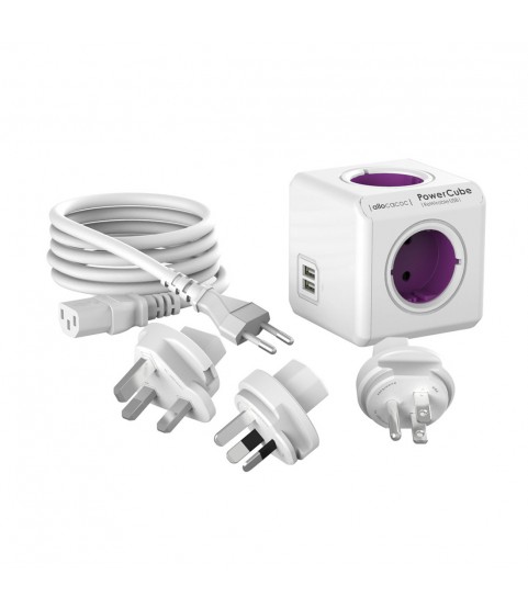 PowerCube ReWirable 2 USB Ports, 4 Power sockets 3 plugs UK, USA, Australia 100–250 V 1,5 m