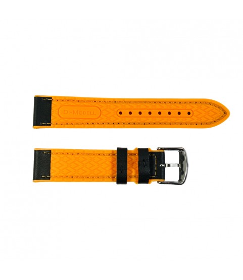 Daytona silicone and leather watch strap in black and orange 20mm