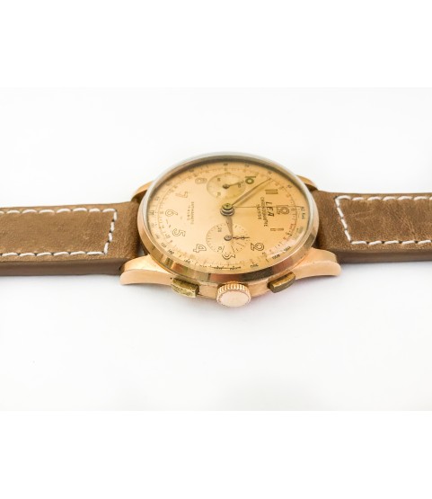 Vintage LEA 18k gold chronograph men's watch Landeron 48 1960s