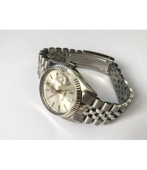 Rolex Datejust 16014 Navy Blue Automatic Men's Watch SS 18K white gold bezel