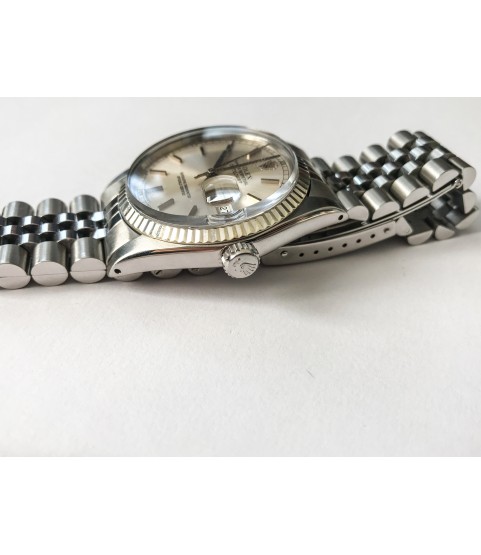 Rolex Datejust 16014 Navy Blue Automatic Men's Watch SS 18K white gold bezel