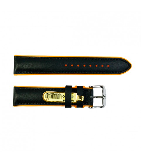 Daytona silicone and leather watch strap in black and orange 20mm