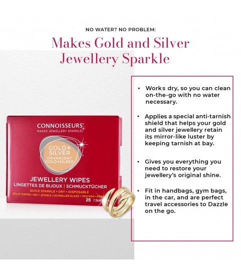 Connoisseurs Jewellery Wipes, Dry Wipes for Gold Platinum Diamonds and Precious Stones, 25 Cloths, Ref. CONN776 Connoisseurs Jewellery Wipes, Dry Wipes for Gold Platinum Diamonds and Precious Stones, 25 Cloths, Ref. CONN776