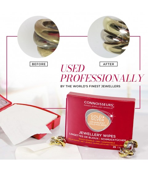 Connoisseurs Jewellery Wipes, Dry Wipes for Gold Platinum Diamonds and Precious Stones, 25 Cloths, Ref. CONN776 Connoisseurs Jewellery Wipes, Dry Wipes for Gold Platinum Diamonds and Precious Stones, 25 Cloths, Ref. CONN776