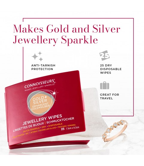 Connoisseurs Jewellery Wipes, Dry Wipes for Gold Platinum Diamonds and Precious Stones, 25 Cloths, Ref. CONN776