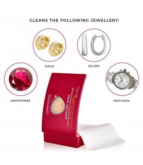 Connoisseurs Jewellery Wipes, Dry Wipes for Gold Platinum Diamonds and Precious Stones, 25 Cloths, Ref. CONN776 Connoisseurs Jewellery Wipes, Dry Wipes for Gold Platinum Diamonds and Precious Stones, 25 Cloths, Ref. CONN776