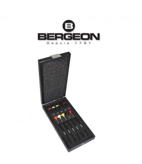 Bergeon 6899-A05 assortment of 5 screwdrivers in wooden box 0.50 to 1.20 mm