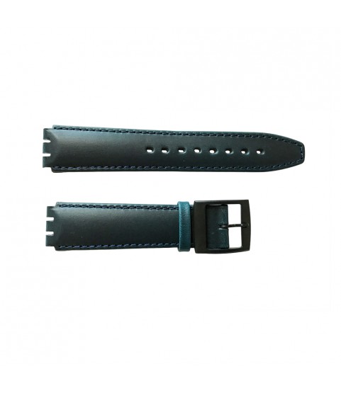 Swatch special strap of artificial leather with stitch and plastic clasp dark blue 17mm
