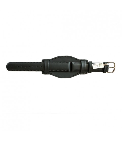Cowhide strap with stitch and wide underlay surface black for watches 18mm
