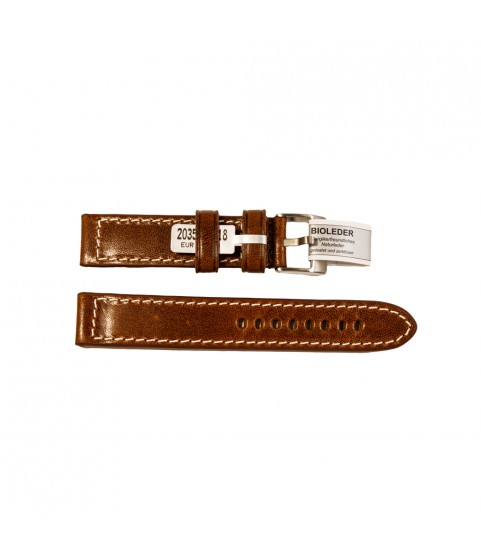 Outdoor watches strap in medium brown smooth, with stitch vintage style 18 mm