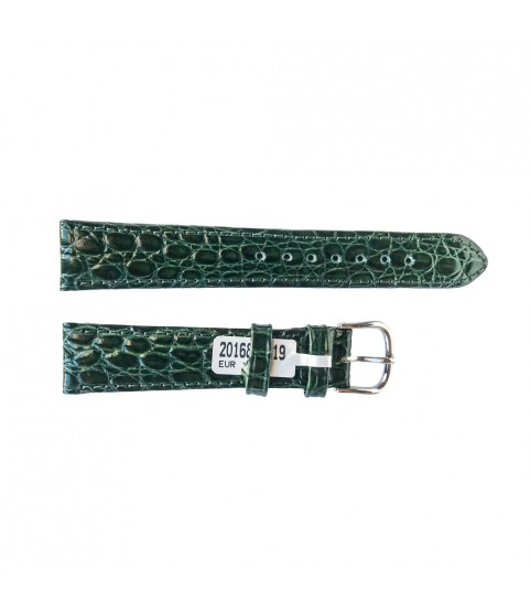 Croco pattern leather strap for watches in green color 18 mm silver tone buckle