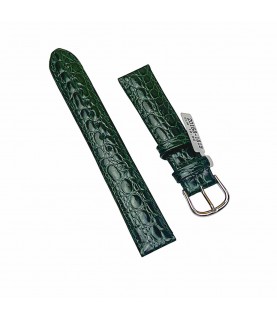 Croco pattern leather strap for watches in green color 18 mm silver tone buckle