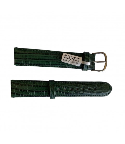 Teju Lizard XL leather strap for watches in green color 20 mm silver tone buckle
