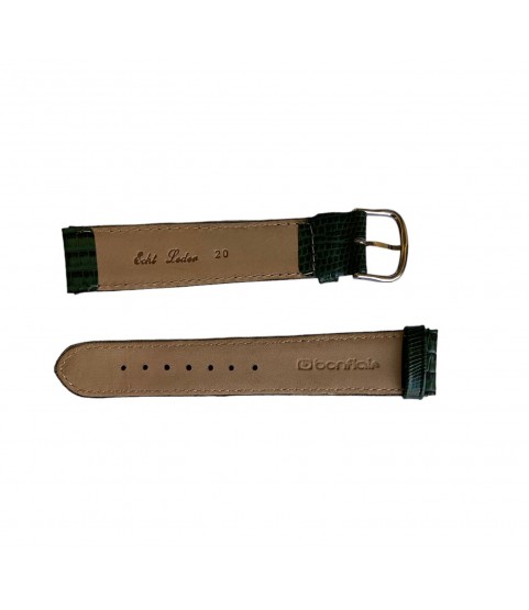 Teju Lizard XL leather strap for watches in green color 20 mm silver tone buckle