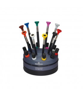 Bergeon 6899-S10 set of 10 ergonomic screwdrivers with spare blades on a rotating base