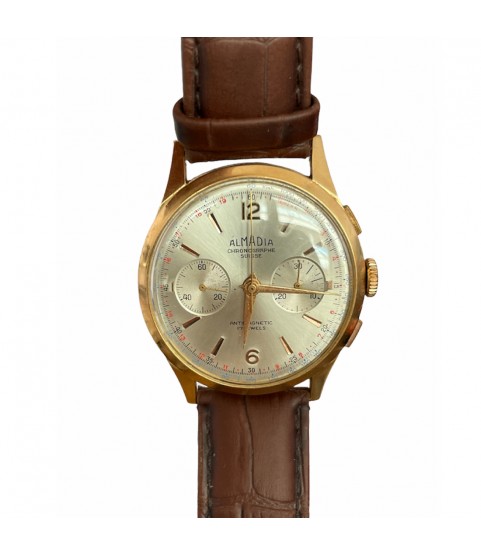 Vintage Almadia 18k gold chronograph men's watch with Landeron 152 38mm