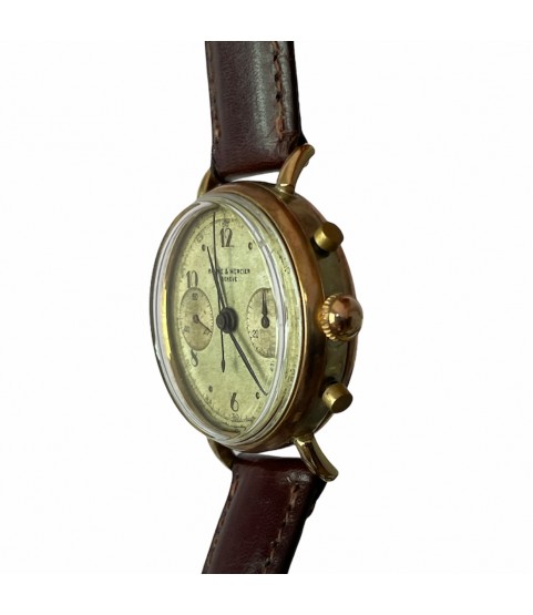 Vintage Baume Mercier 18k solid gold chronograph watch 1950s
