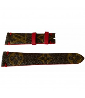 Louis Vuitton monogram leather strap for watches brown & red 20mm