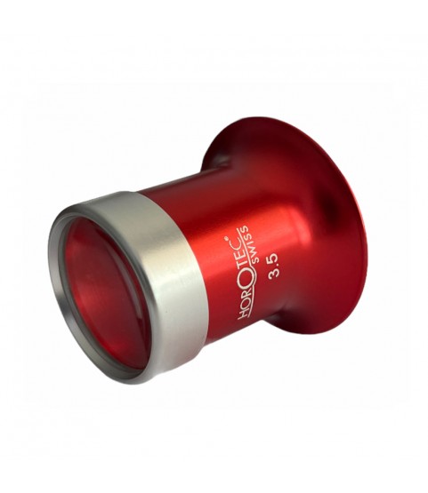 Horotec MSA 00.031-3 eyeglass loupe in aluminium anodised red with screwed ring x3.5