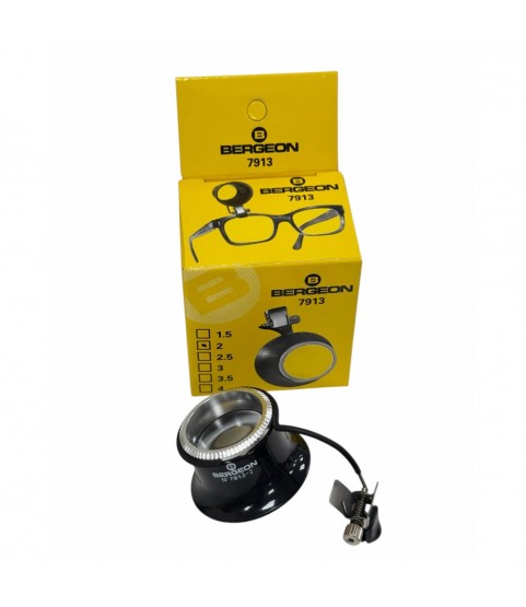Bergeon 7913-2 Eyeglass Watchmaker Loupe, 5x Magnification, Clip-On Biconvex Lens, 25 mm, Swiss Made