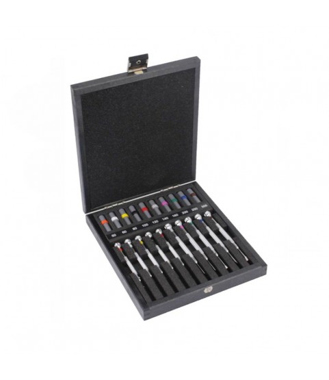 Bergeon 30080-A10 set of 10 chrome screwdrivers in wooden box with spare blades