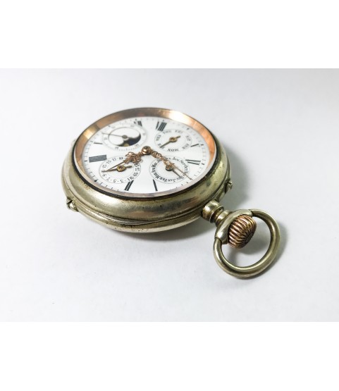 Antique Pocket Watch Triple Moon Phase Calendar Big 51 mm