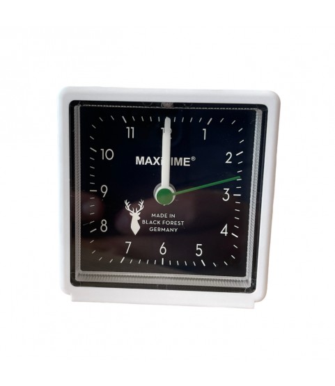 Maxitime Black Forest quartz alarm clock with light and snooze button, housing white, dial black