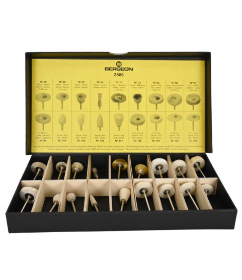 Bergeon 2686 assortment of 18 small brushes for polishing