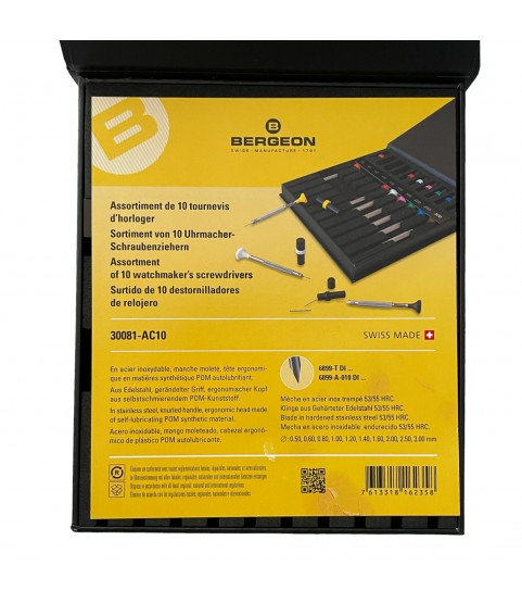 Bergeon 30081-AC10 set of 10 INOX watchmaker screwdrivers in box