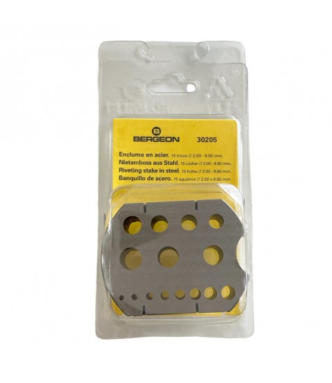 Bergeon 30205 riveting stake in steel tool with 15 holes 2.00 - 8.60 mm Bergeon 30205 riveting stake in steel tool with 15 holes 2.00 - 8.60 mm