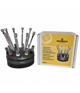 Bergeon 3044-A chrome screwdrivers on a rotating base 10 pieces with spare blades