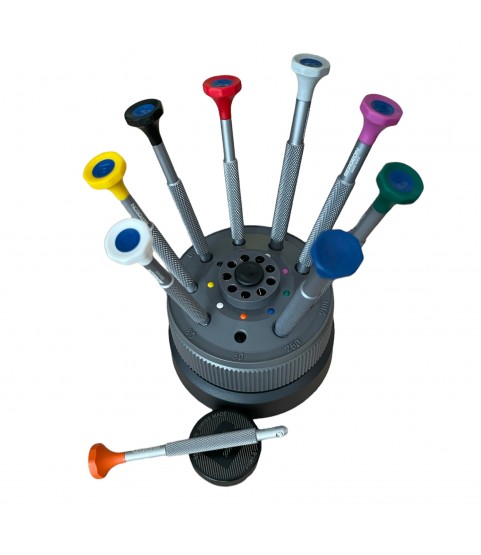 Bergeon 31081-S09 set of 9 screwdrivers with anodised aluminium body 0.50 to 2.50 mm Bergeon 31081-S09 set of 9 screwdrivers with anodised aluminium body 0.50 to 2.50 mm