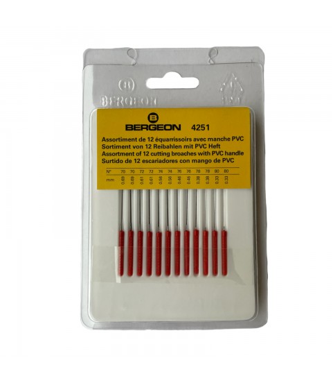 Bergeon 4251 set of 12 cutting broaches with handles 0.33mm - 0.69mm