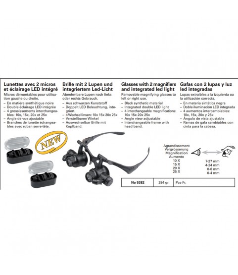 Bergeon 5382 watch repair eyeglass magnifier x10, x15, x20, x25 with LED