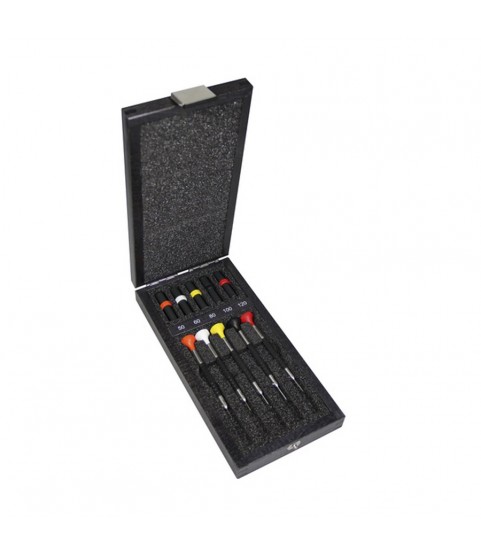 Bergeon 6899-A05 assortment of 5 screwdrivers in wooden box 0.50 to 1.20 mm