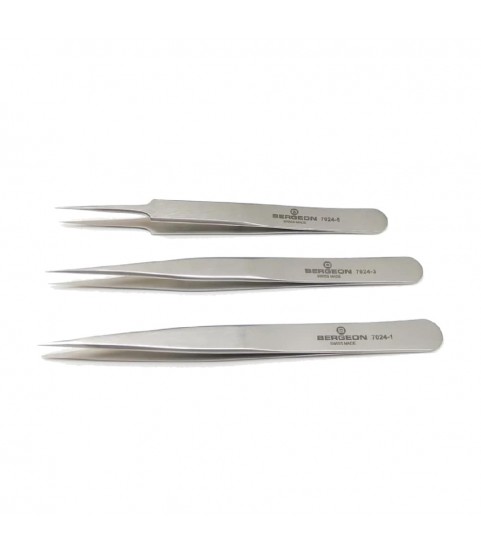 Bergeon 7024-P03 set of 3 non magnetic watchmaker tweezers