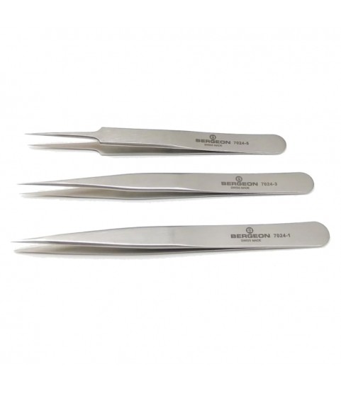 Bergeon 7024-P03 set of 3 non magnetic watchmaker tweezers