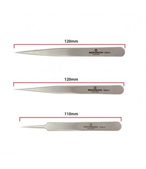 Bergeon 7024-P03 set of 3 non magnetic watchmaker tweezers